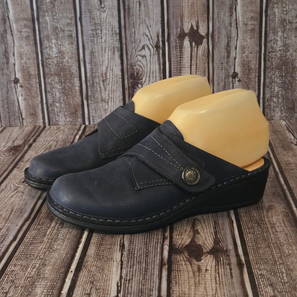 Sz 36 D EU/ 6 US Finn Comfort Santa Fe Soft Navy Blue Leather Clogs Excellent